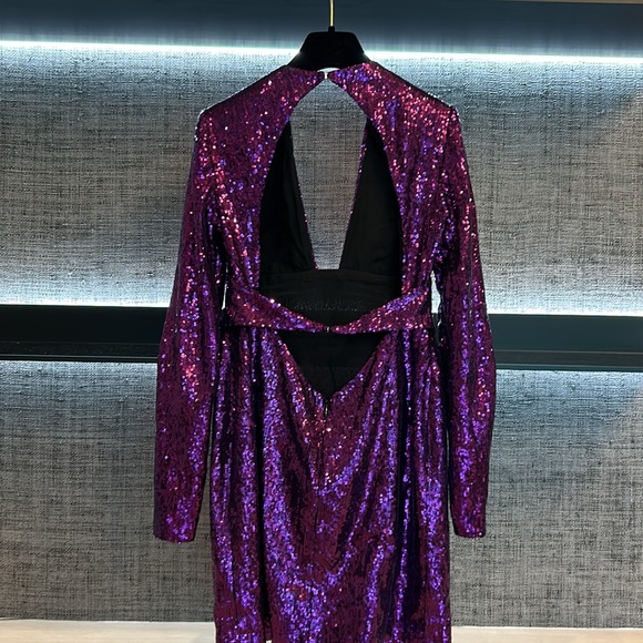 Dundas Purple Sequin Long Sleeve Mini Dress, Size S - Picture 8 of 10